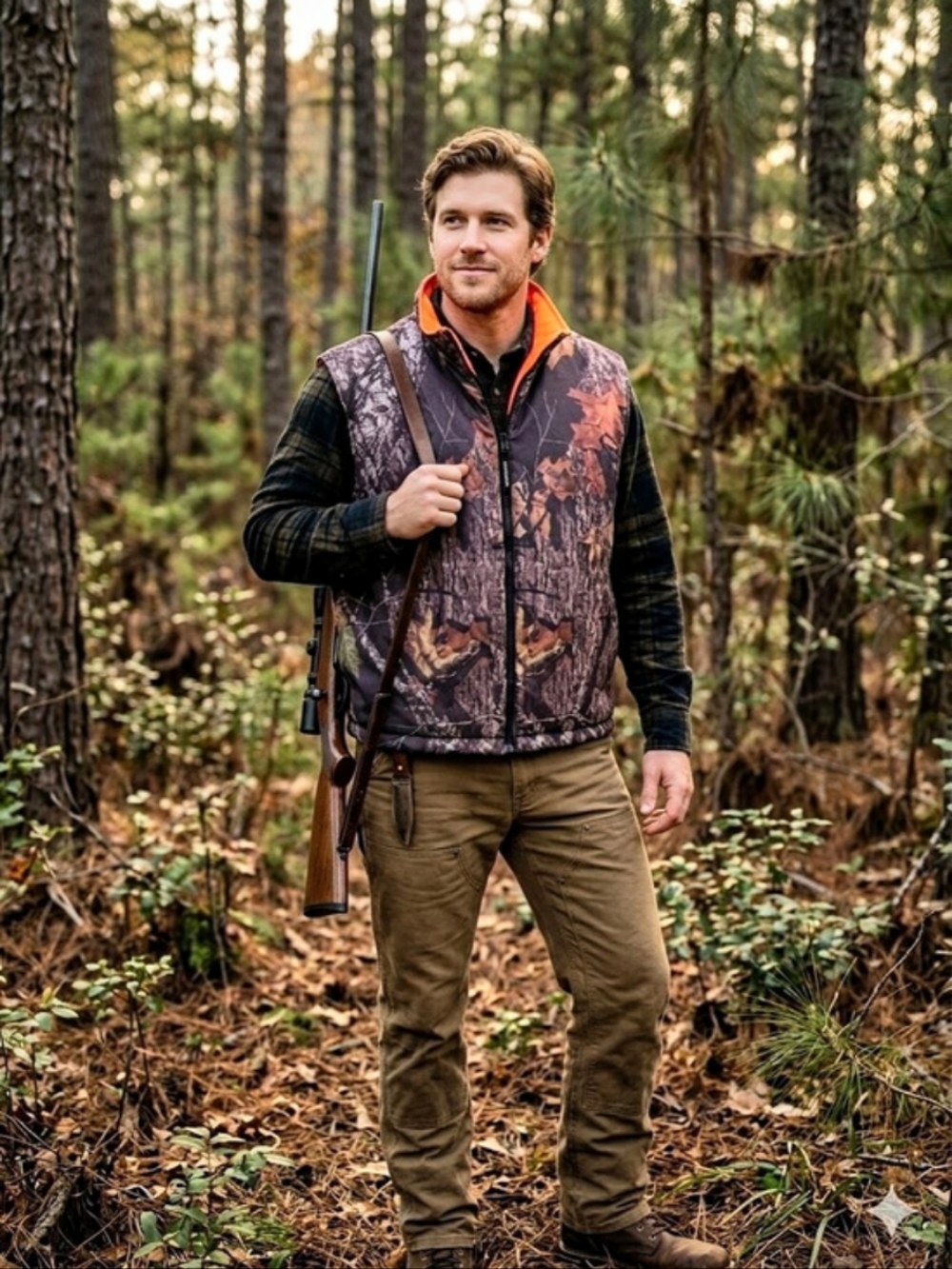Woolrich Reversible Hunting Vest Men's Camo Vest XL Brown & Orange